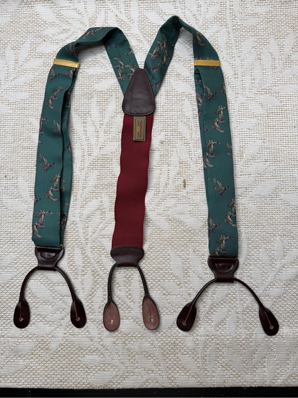 Trafalgar Suspenders Men's Green Ducks Silk Leather-Accent